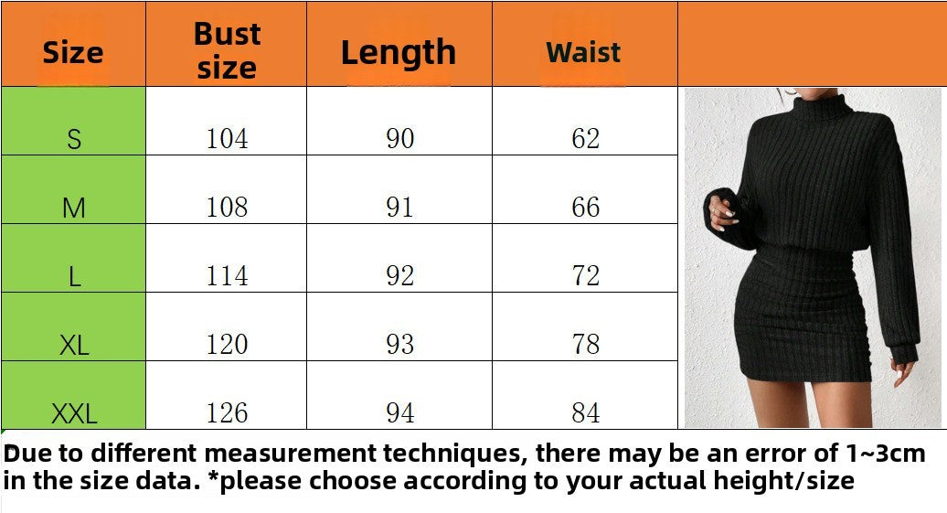 The new autumn style of the tight-fitting long-sleeved high-neck striped knitted sexy dress