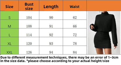 The new autumn style of the tight-fitting long-sleeved high-neck striped knitted sexy dress