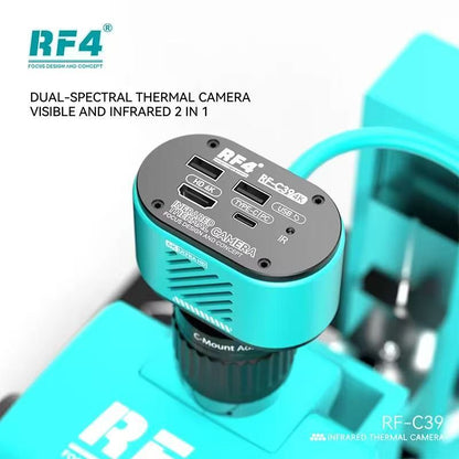 Microscópio Trinocular Estéreo RF4 360° com Braço Articulado para Reparo de Placas PCB de Celulares e Câmera Termográfica 4K C39