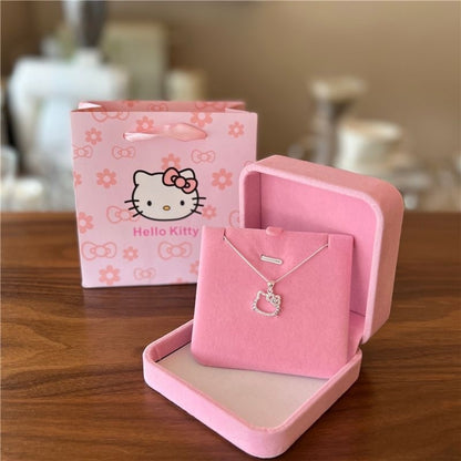 Colar Kawaii Hello Kitty Sanrio Anime com Pingente para Clavícula, Colar Simples Branco Elegante Feminino, Presente de Joia Feminina