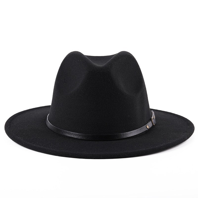 Fedora Hat For Men Women Solid Color Imitation Woolen Jazz Caps Elegant Female British Retro Wide Brim Cap Church Wedding Bowler