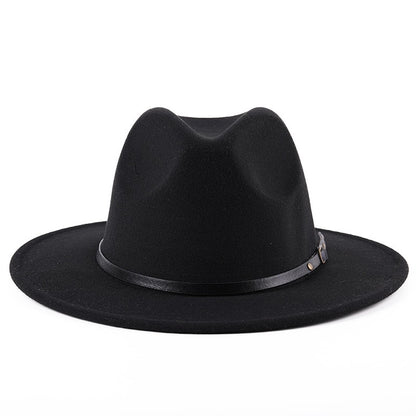 Fedora Hat For Men Women Solid Color Imitation Woolen Jazz Caps Elegant Female British Retro Wide Brim Cap Church Wedding Bowler