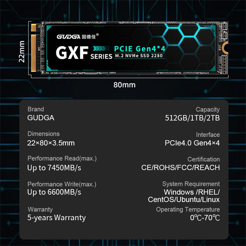 GUDGA 7450MB/s SSD M2 PCIe 4.0 NVME 2tb 512g 1TB 4tb 4 M.2 Gen4 Disco rígido de estado sólido NMVE PCIe 4.0 HDD para notebook PS5