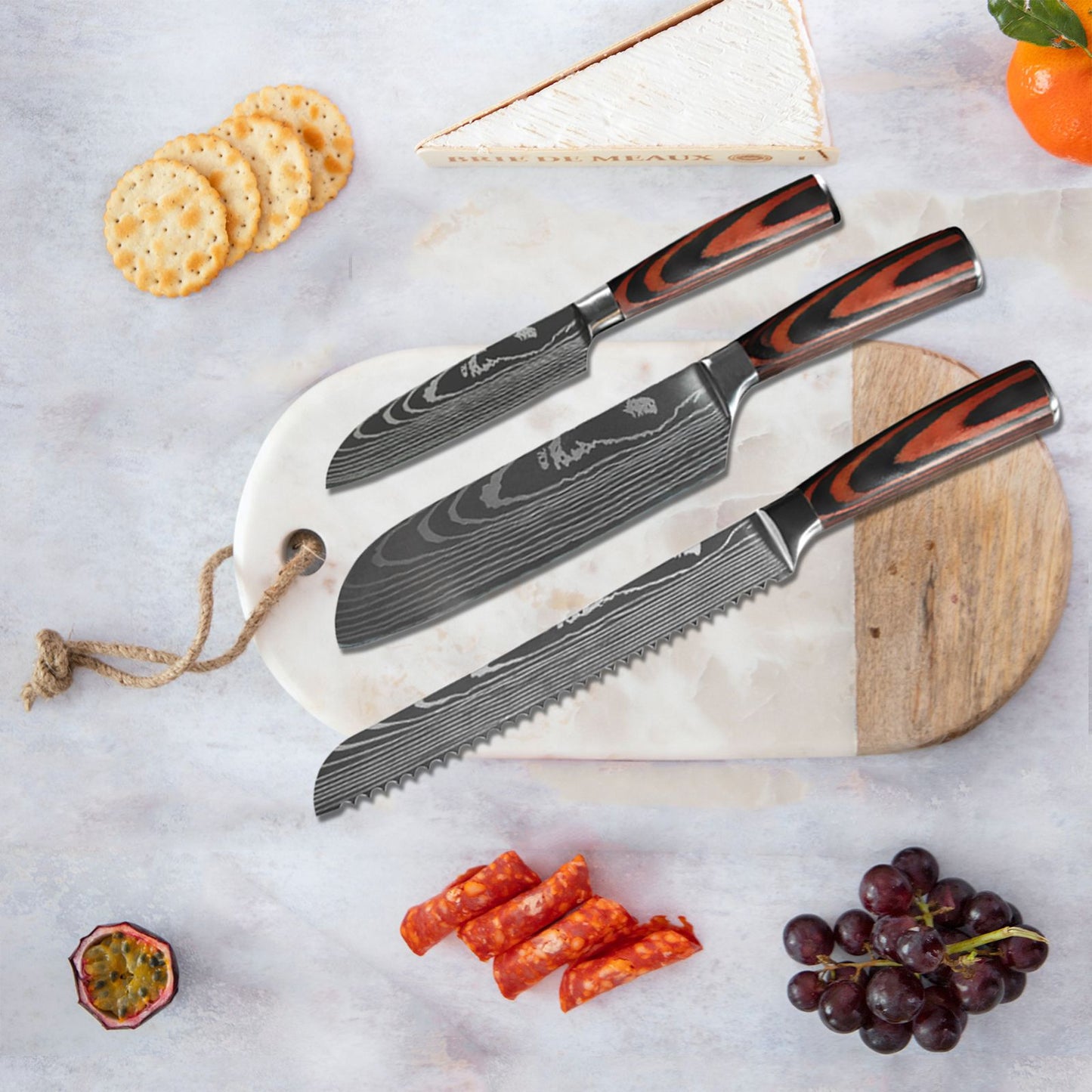 Conjunto de Facas de Chef 1-10 Peças Facas de Cozinha Padrão Damasco a Laser Faca Japonesa Santoku Afiada Cutelo Faca Utilitária para Fatiar