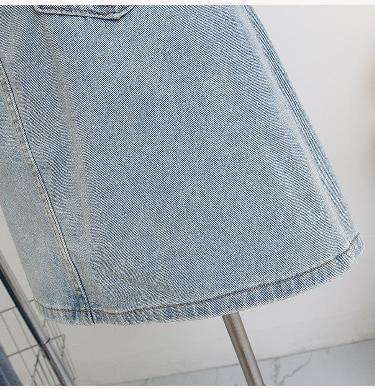 Plus Size Denim A Line Skirt With Lining 2024 Summer New Korean Fashion Pleated Midi Jean Skirt Woman Blue Color Jeans Skirts