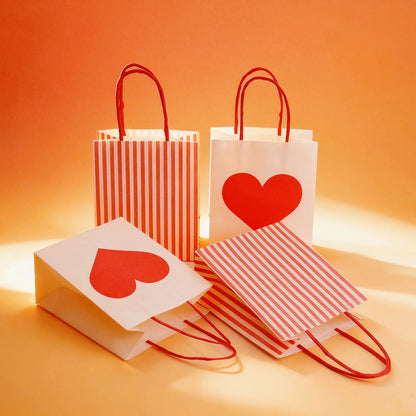 10Pcs Party Gift Bags Heart Candy Goodie Favor Kraft Paper Bags with Handles Gift Wrap for Birthday Wedding Anniversary Dating