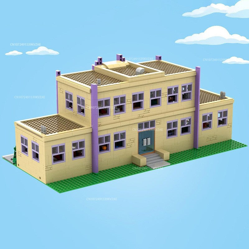 MOC Simpsonized Modular Taberna do Moe Blocos de Construção Casa da Cidade Escola Primária de Springfield Arquitetura Skyline Tijolos Brinquedos