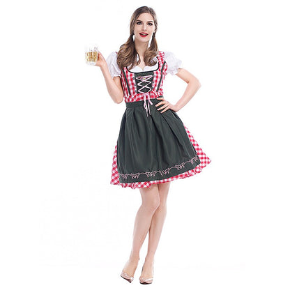 Adult Women Oktoberfest Dirndl Carnival Party Traditional German Bavaria Beer Girl Dress Maid Costume Dress+Apron Outfit