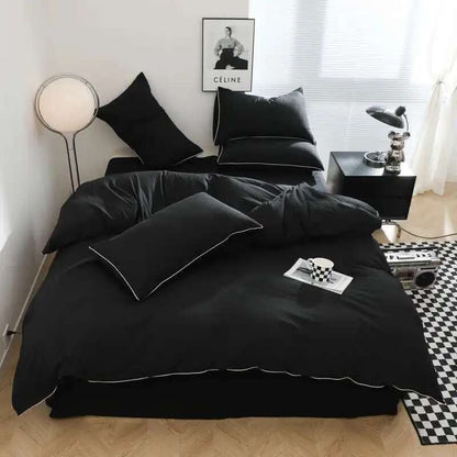 Black Bedding Set - Minimalist Queen/King Size Quilt Set 100% Cotton Plain Bed Cover Full Set (Includes Pillowcases)?