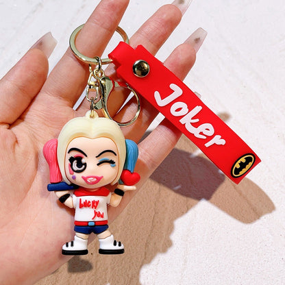 Anime Harley Quinn desenho animado Marvel Batman Coringa imagem boneca bolsa chaveiro pingente fofo Mulher Maravilha acessórios para carro chaveiro