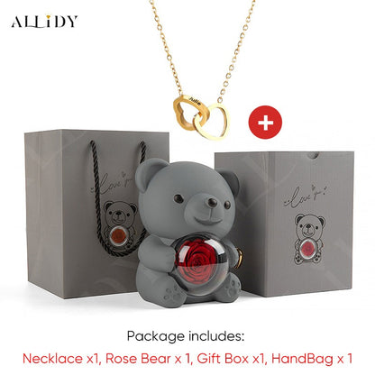 2025 Hot Eternal Rose Teddy Bear Gift Box with Custom Necklace Jewelry Set Valentine's Birthday Holiday Gift Back School Gift