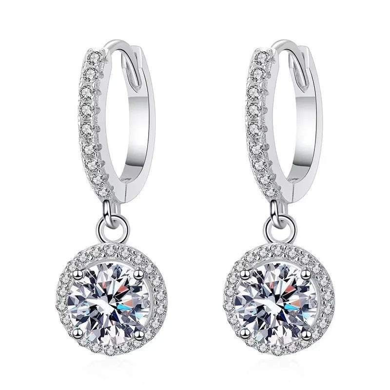 Brincos Femininos Redondos de Moissanite de 1 Quilate em Prata de Lei 925, Estilo Luxo Noturno
