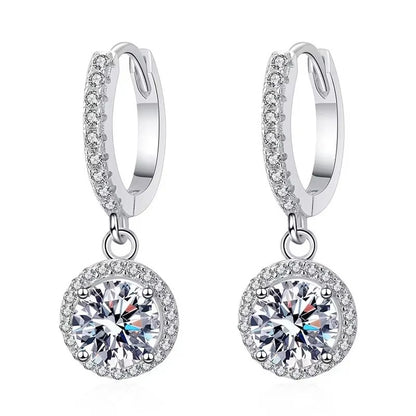 Brincos Femininos Redondos de Moissanite de 1 Quilate em Prata de Lei 925, Estilo Luxo Noturno