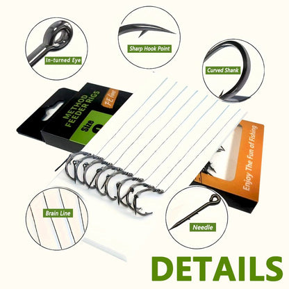 Montagens Pré-Amarradas para Pesca de Carpas, Method Feeder e Hair Rigs com Linha Trançada e Anzóis Barbela (Tamanho 6, 8, 10, 12), para Carpas e Carpas Prateadas