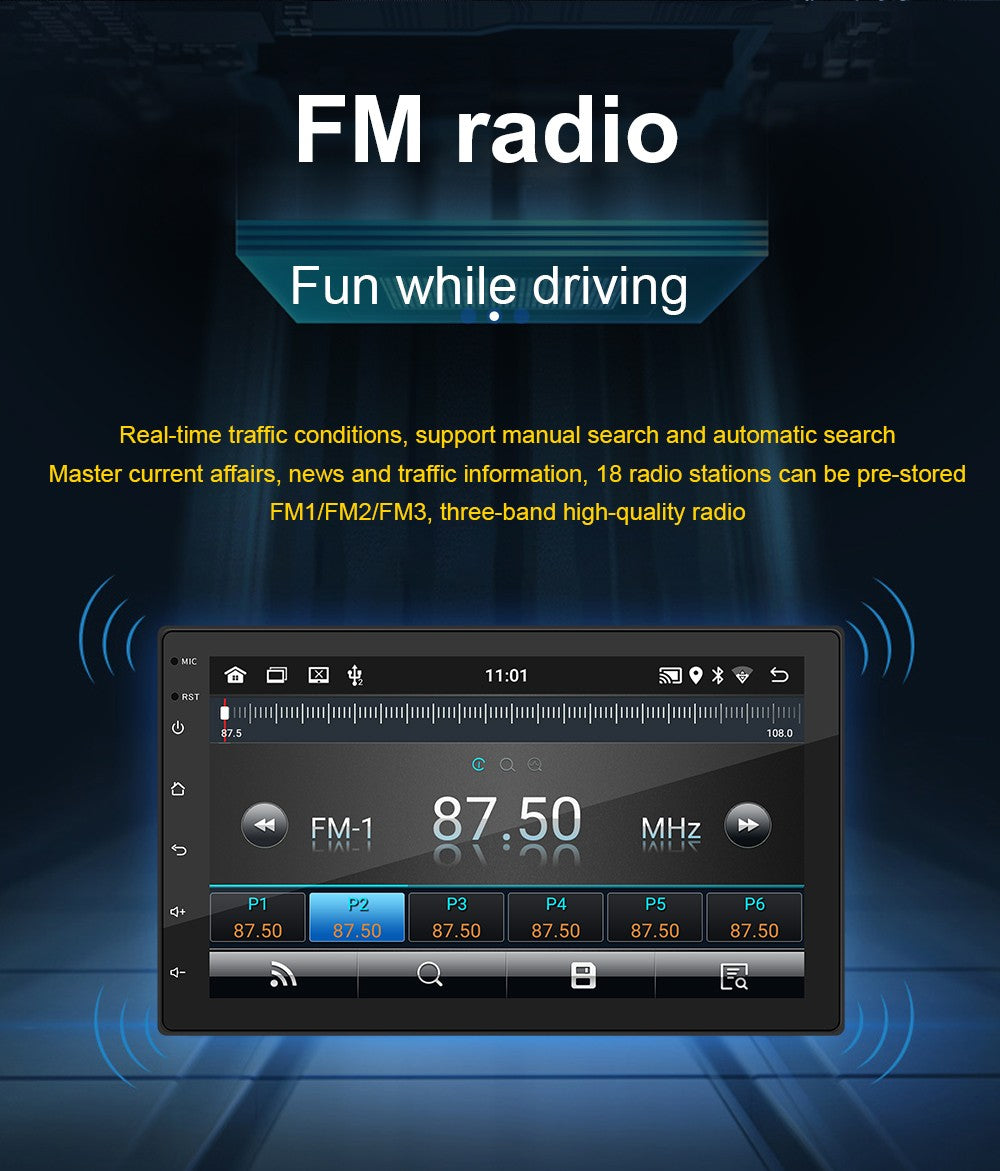 BQCC 7" Quad Core RAM ROM 2GB 32GB Android 13 ASP 16EQ WIFI GPS Navegação Rádio Automotivo Mirrorlink Carplay Car Palyer Para Universal