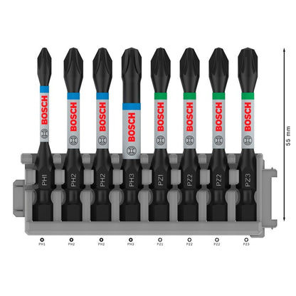 BOSCH 2608522328 Jogo de Bits de Chave de Fenda de Controle de Impacto PZ/PH Profissional Suporte Universal de Lote 8 Peças Acessórios para Ferramentas Elétricas
