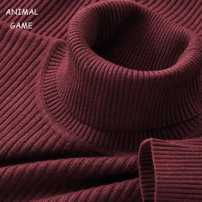 Autumn Men's Long Sleeved Turtleneck Sweater Stripes Knitted Heavyweight Sweaters Winter Outdoor Solid Color Daily Warm Coats