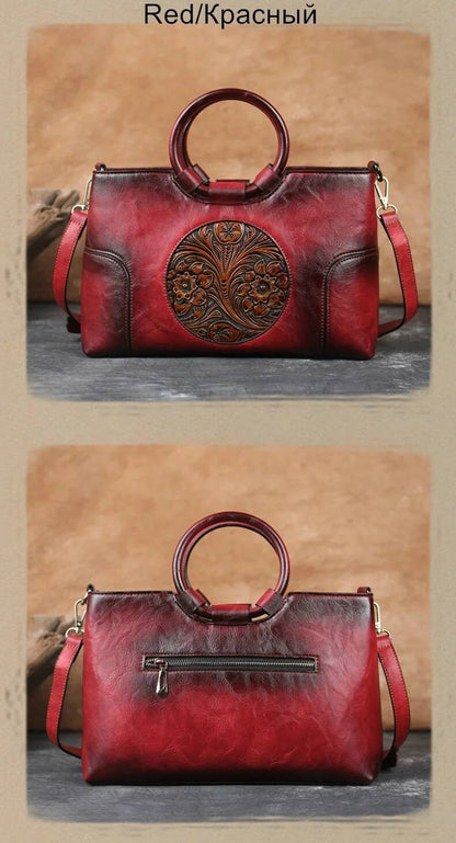 2025 New High Quality Leather Women Handbag Retro Handmade Embossed Shoulder Bag For Women Large Capacity Female Messenger Bags