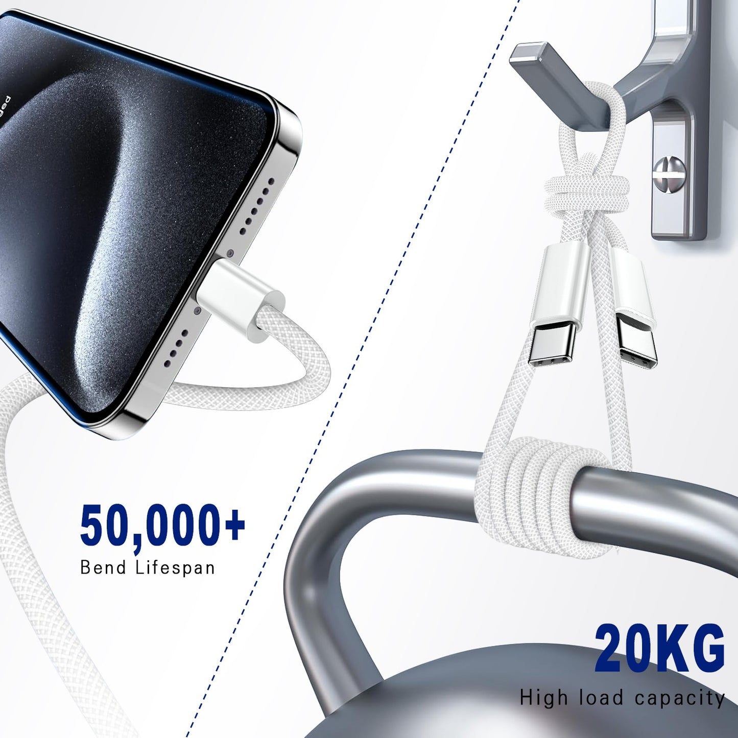Cabo de carregamento rápido tipo C para tipo C PD 60W 1m 2m para celular Iphone15 16 17 Samsung Huawei USB C para C Cabo de carregador