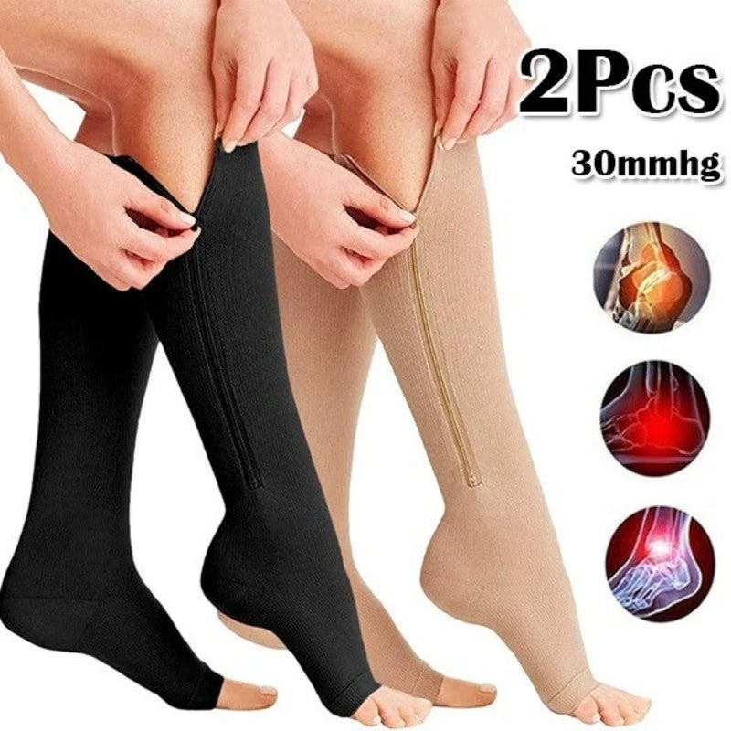 Meias de Compressão com Zíper Masculinas para Varizes Meias Esportivas Médicas para Diabetes para Corrida Ciclismo Meias Longas Femininas