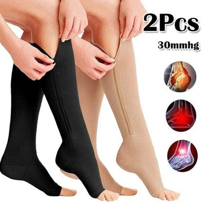 Meias de Compressão com Zíper Masculinas para Varizes Meias Esportivas Médicas para Diabetes para Corrida Ciclismo Meias Longas Femininas
