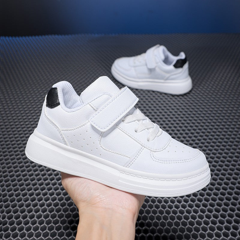 Children's White Shoes Leather Waterproof Low-cut White Sneakers for Middle and Large Children for Boys and Girls