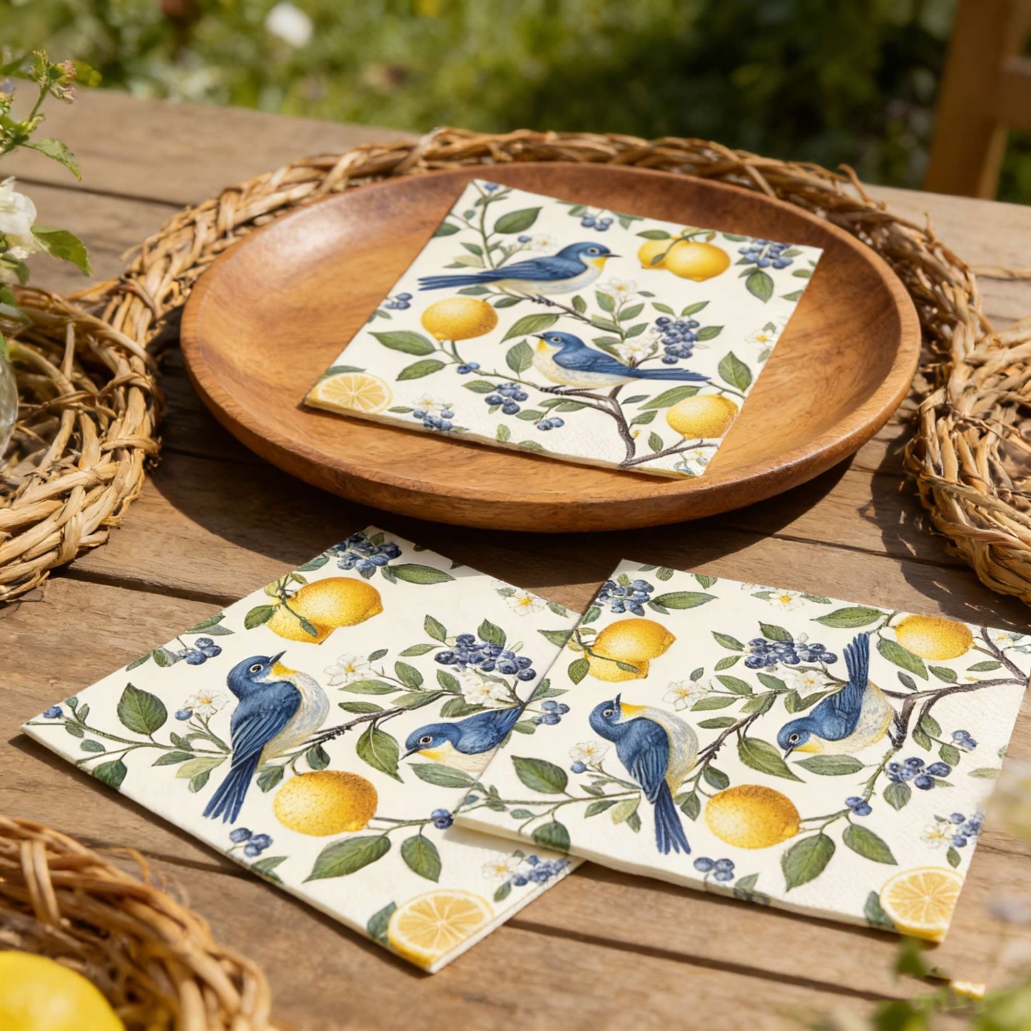 20/40/60pcs Bird Lemon Blueberry Flower Themed Party Napkins, Suitable for Party Tea Parties, Birthdays, and Desktop Decoration
