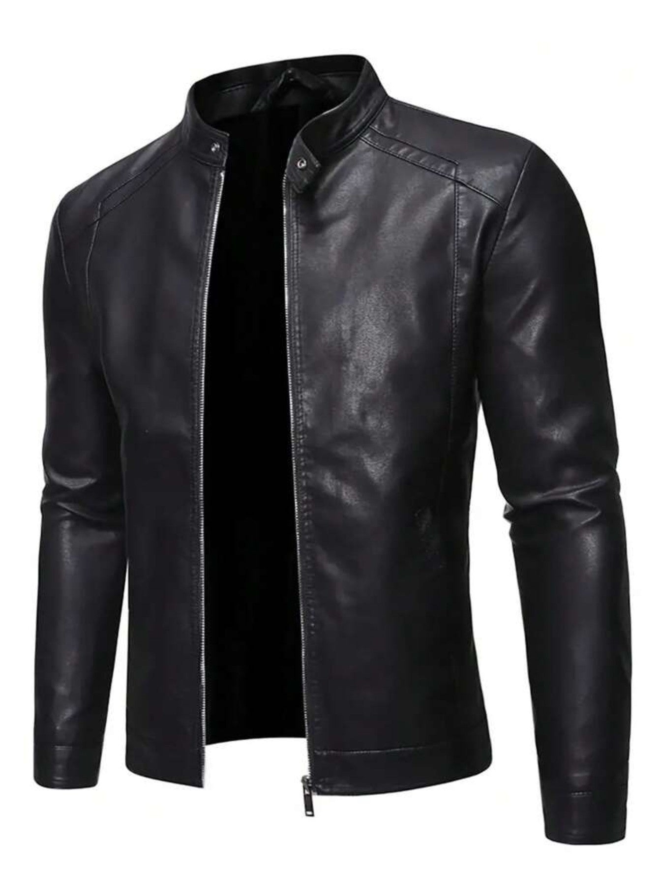 Men'S Vintage Motorcycle Jacket - Full-Zip Closure, Stand Collar, Non-Stretch Synthetic Biker Coat for Spring/Fall Riding, Casua