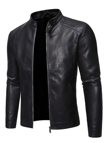 Men'S Vintage Motorcycle Jacket - Full-Zip Closure, Stand Collar, Non-Stretch Synthetic Biker Coat for Spring/Fall Riding, Casua