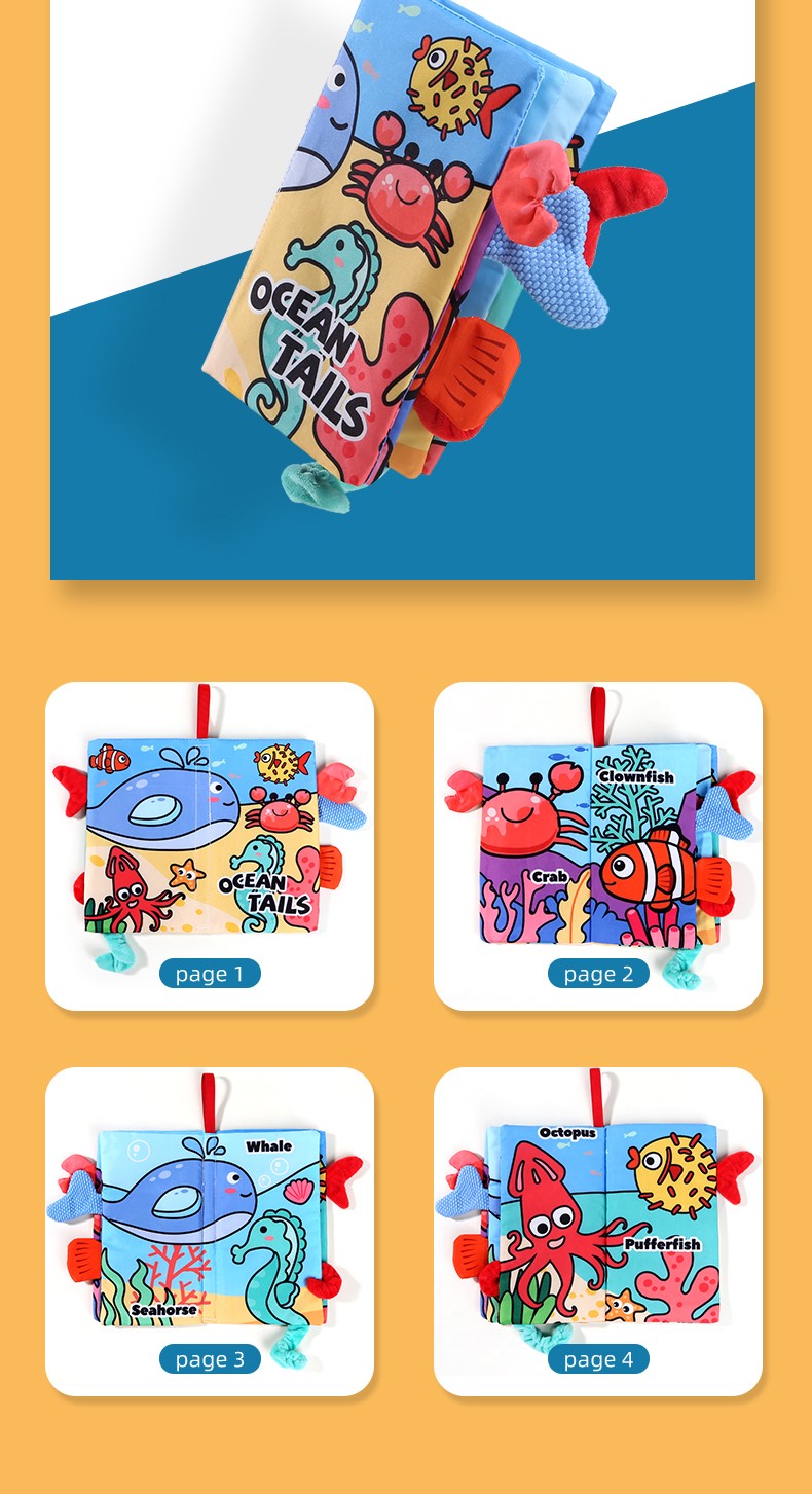 Puzzle Early Education Toys Ocean Style Baby Cloth Books 4 Page Soft Washable Tearable Toy for 0-3 Year Old Babies Newborn Gift