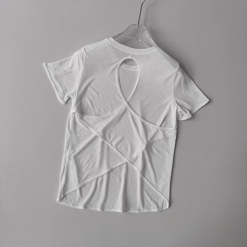 Women's Tight Sports T-shirt Quick Dry Short Sleeve Yoga T-shirt Pilates Fitting Fitness Back Hollow Out Running T-shirt