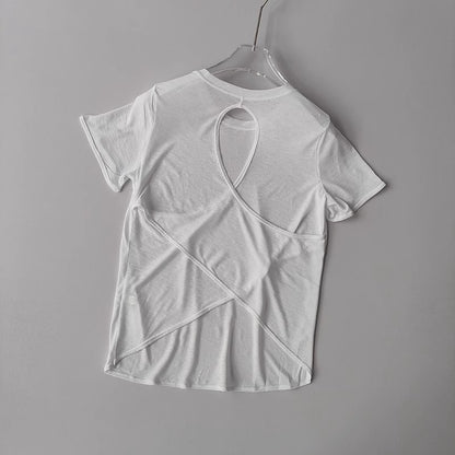 Women's Tight Sports T-shirt Quick Dry Short Sleeve Yoga T-shirt Pilates Fitting Fitness Back Hollow Out Running T-shirt