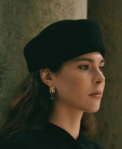 Autumn Winter Women Wool Fedoras Hats Elegant French Hard Top Concave Top Felt Berets Hat  Wedding Fascinator Party Pillbox Cap