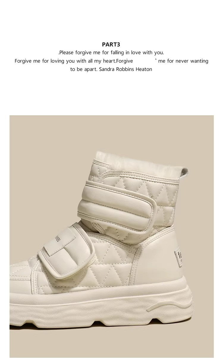 Fur White Boots Women Padded Cotton Shoes Winter Warm Pu Leather Snow Boots Footwear Thick Bottom Plush Short Ankle Boots