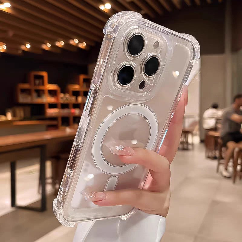 Capa de Celular Magnética Transparente para iPhone 17 Air 16 15 14 Plus 13 12 11 Pro Max Carregamento Sem Fio Magsafe à Prova de Choque