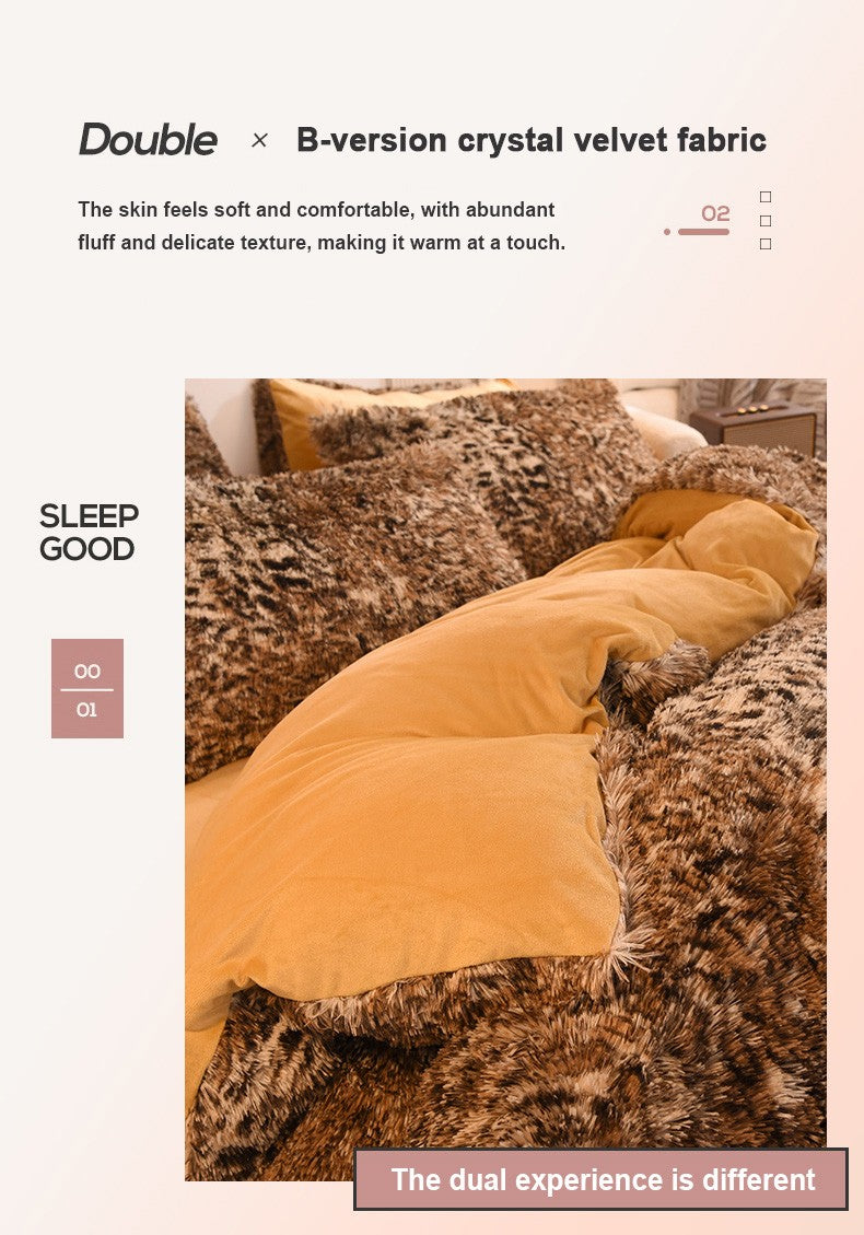 3pcs Luxurious Leopard Print Faux Fur Plush Duvet Cover Set - Ultra-Soft, Warm, and Fluffy Shaggy Design with Zipper Closure - I