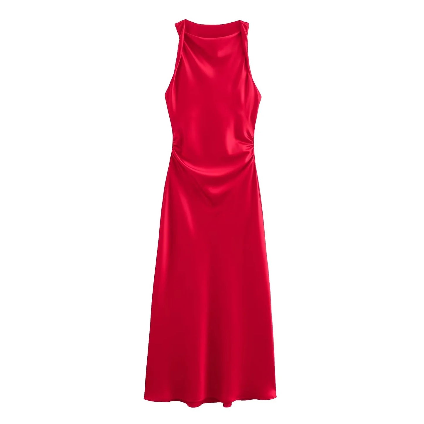 TRAF Satin Long Dresses for Women 2024 Summer Slip Midi Dress Woman Sexy Evening