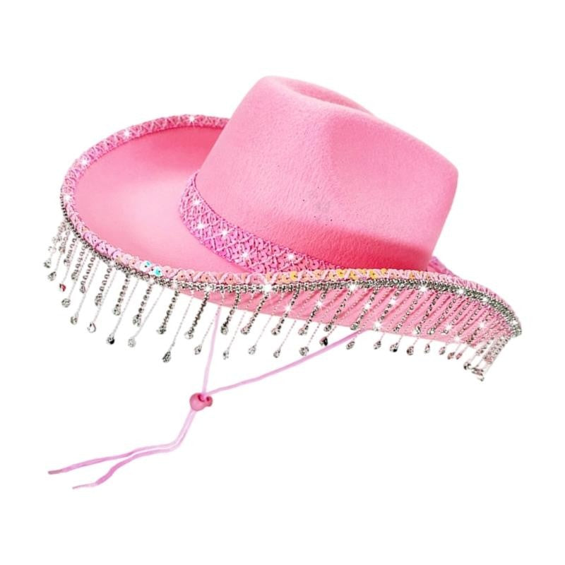 31BB Western Bridal Accessory Rhinestones Studded Tassels Lace Cowboy Hats Panama Hat Photography Props