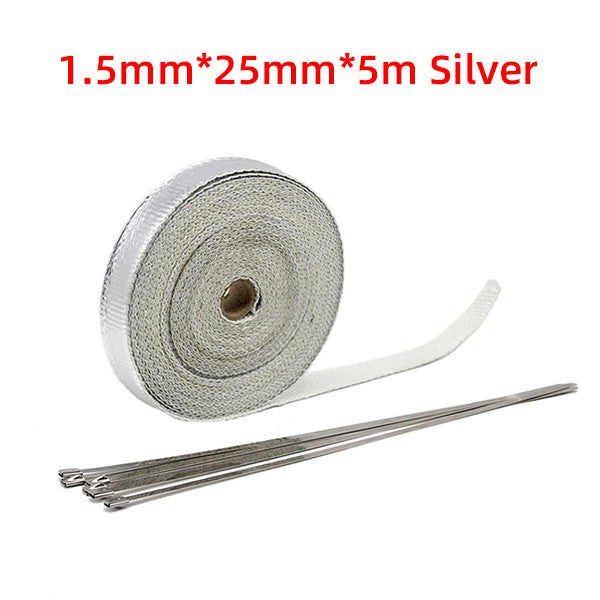 Motorcycle Exhaust Heat Shield Thermal Tape Heat Wrap Fiberglass With Stainless Ties for Motocross ATV 2.5cm*5M Protection Moto