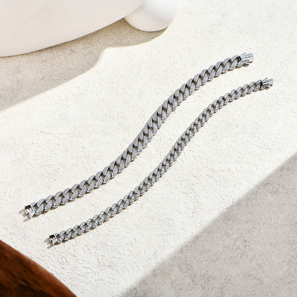 Corrente Cubana Completa de Moissanita ATTAGEMS DVVS1 para Homens e Mulheres, Prata Esterlina 925 Banhada a Ouro 18k, Pulseira de Tênis Hip Hop, Joia Fina