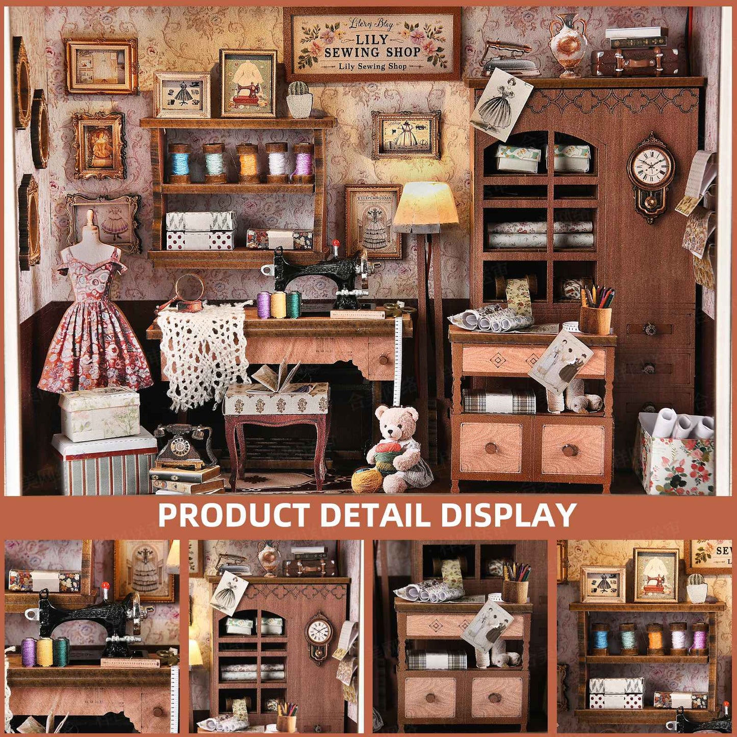 DIY Book Nook Bookshop Kit Photo Miniature Wooden Dollhouse with Light Bookshelf Insert 3D Puzzle Decor for Gift Owl Bookstore