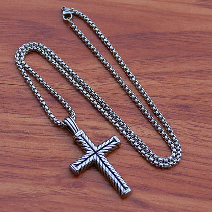 Colar com Pingente de Cruz com Padrão Retorcido Retrô Simples Corrente de Aço Inoxidável Cor Prata Joias Hip Hop Presentes Para Mulheres Homens