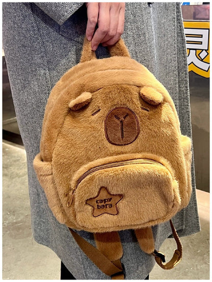 Bolsa Escolar Capivara Pelúcia Mochila Capivara Bolsa de Pelo Casual Versátil Mochila Escolar de Grande Capacidade 2025