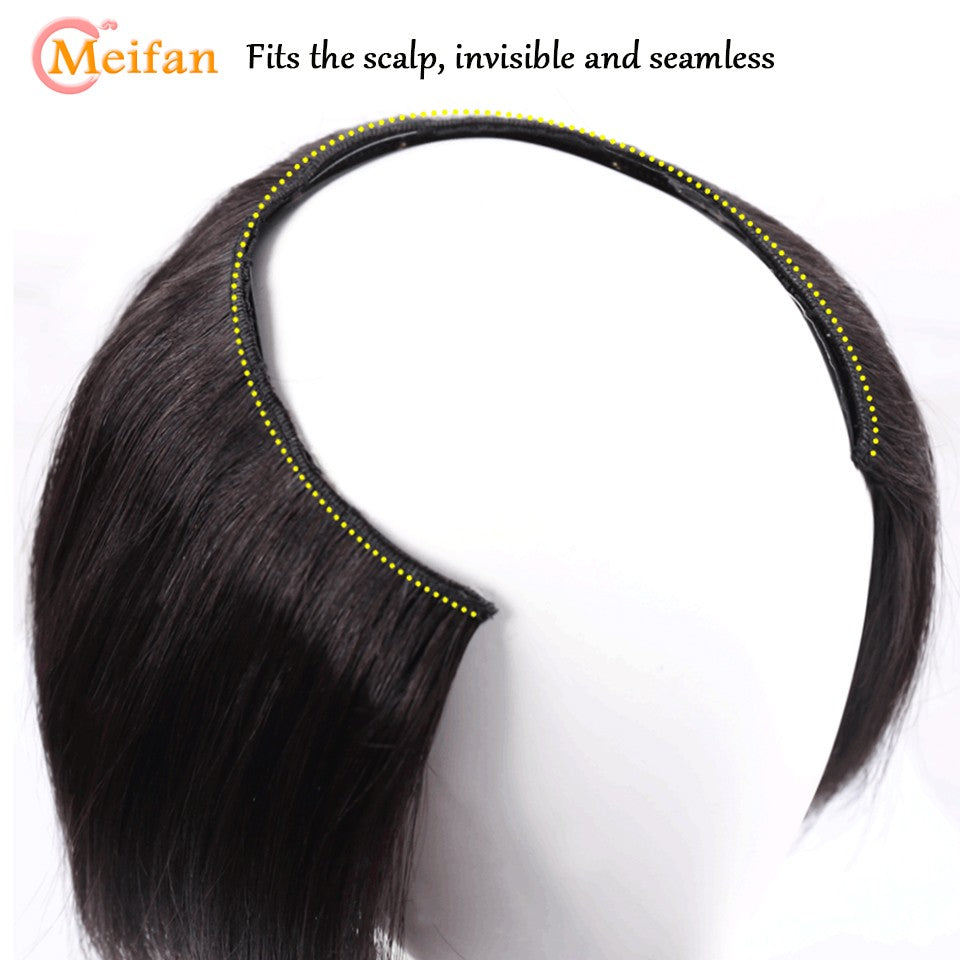 MEIFAN Peruca Sintética Longa e Lisa em U com Meia Cabeça para Mulheres, Clipes Pretos e Castanhos em Extensão de Cabelo, Apliques Naturais e Falsos