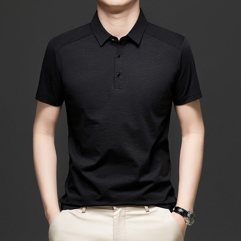 Summer business breathable short sleeved polo shirt with collar top, 2025 new item solid color collar short sleeved shirt
