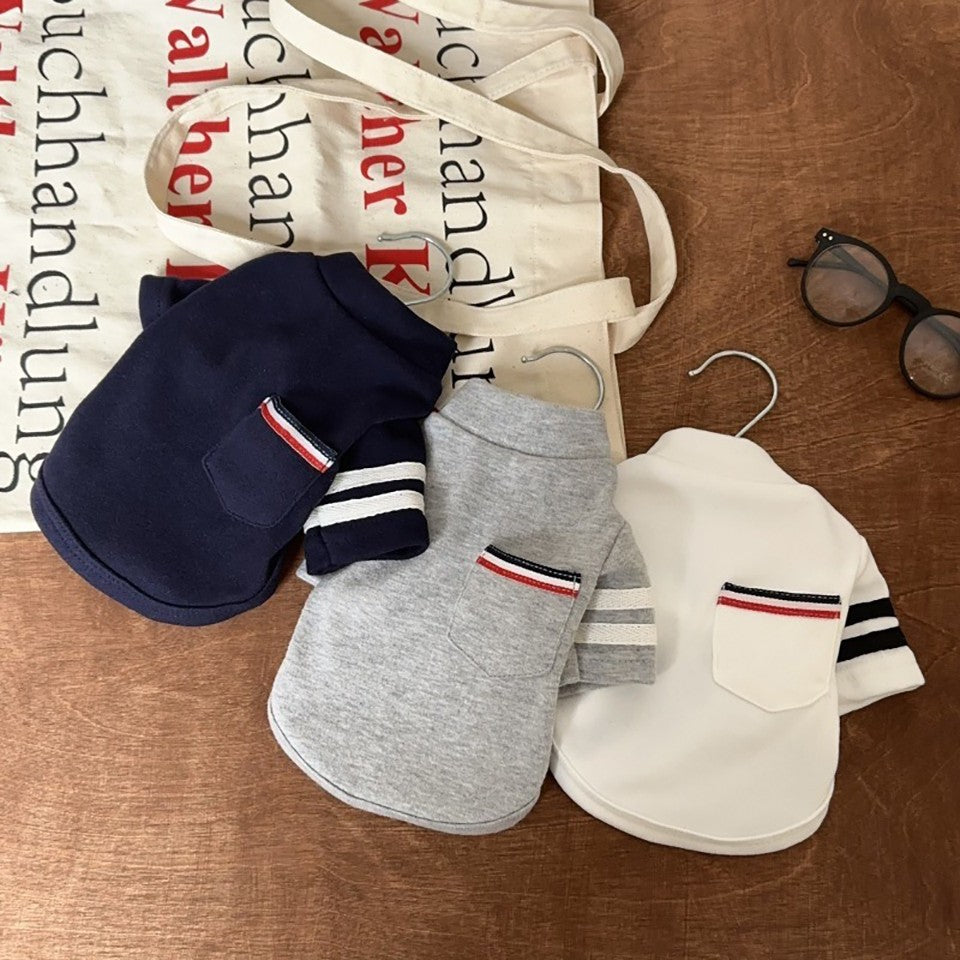 Moletom de Bolso Quentinho para Pet Roupa Listrada para Cães Camiseta Base Macia para Teddy Colete de Inverno para Cães Pequenos e Médios