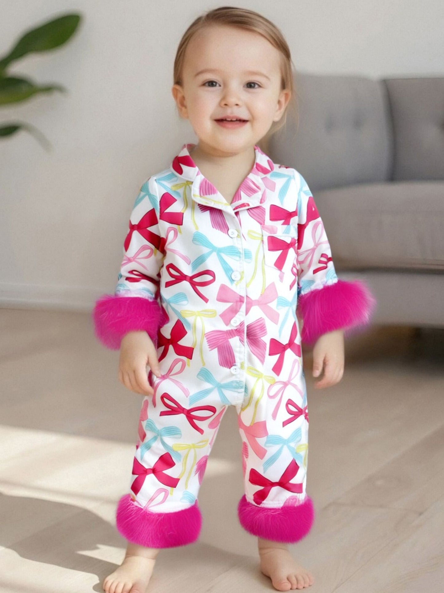 Citgeett Autumn Infant Baby Girls Jumpsuit Long Sleeve Bow Print Button Patchwork Casual Romper Fall Clothes