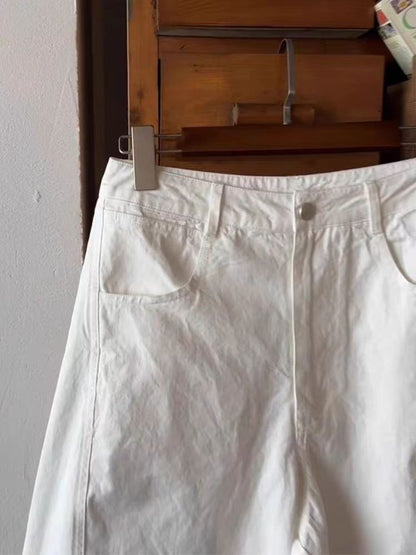 Pure Cotton Casual Trousers Pear ape Body Workwear Pants High Waist Straight Leg Loose Fit Breathable Comfortable Nine Points