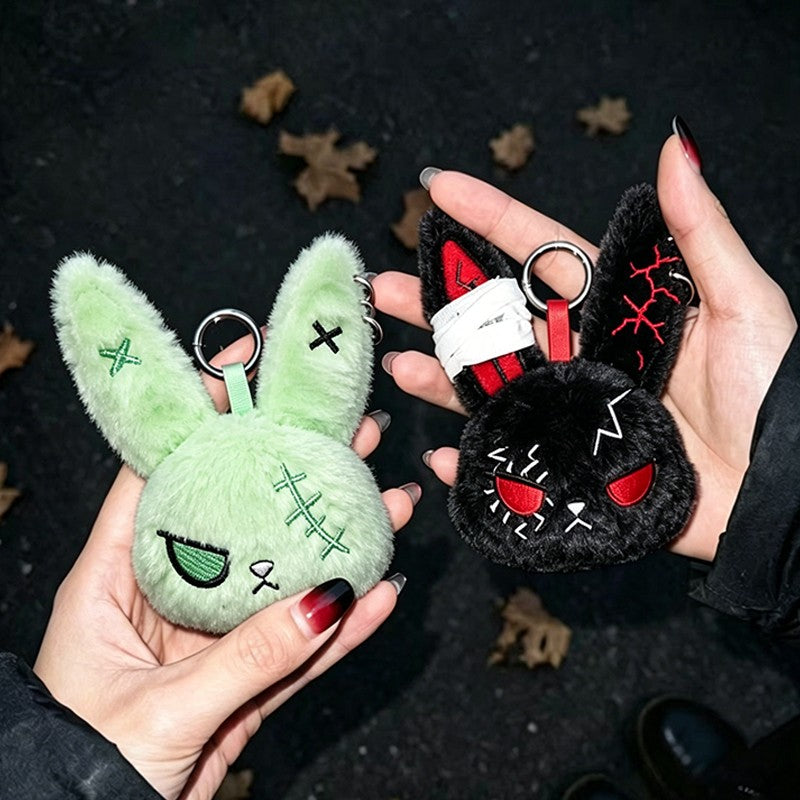 Gothic Bunny Plush Keychain Rabbit Bag Charm Bandage Rabbit Pendant Dark Horror Bunny Doll Keyring Bag Charm Halloween Gifts