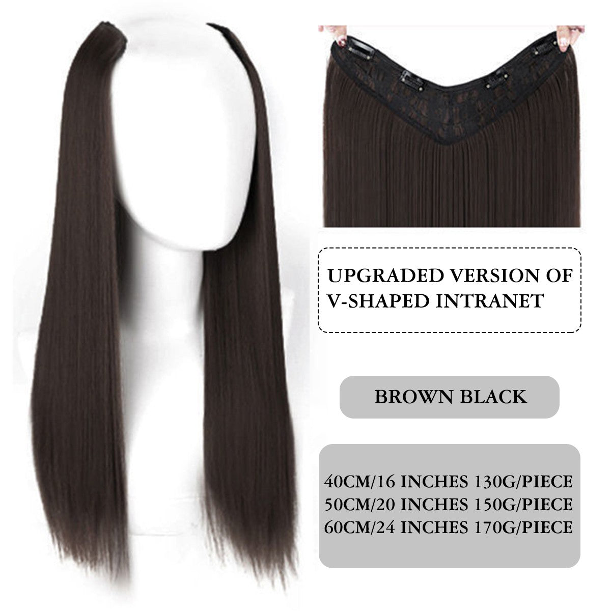 Difei 16-24 inch Synthetic Long Straight Hair Extension Piece Fashion Accessories Women's Clip Hair V-shaped Wig Piece